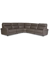Thandler 5-Pc. Leather L Sectional with 3 Power Recliners and Drop Down Table, Exclusively at Macy's