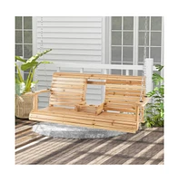 5 Feet Porch Swing Chair with Adjustable Chains and Foldable Cup Holders