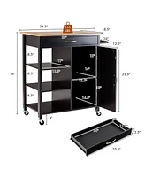 Mobile Kitchen Island Cart with Rubber Wood Top