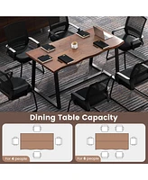 63" Large Dining Table with Wavy Edge and Heavy-duty Metal Frame