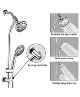 Rainsken Bar Combo Rain Showerhead, Drill-Free Stainless Steel Slide, 7-Setting Hand, Dual Shower Head Spa System