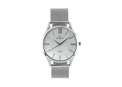 Peugeot Men's 40mm Silver Dial Slim Case Stainless Steel Mesh Watch