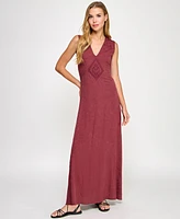 Seni & Cade Juniors' Jacquard Embroidered Sleeveless Maxi Dress