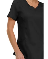 Medichic Women's Scrubs V-Neck Notch Fashion Stretch Scrub Top with Two Pockets, Flex Easy Care Fabric, Bubble Gum, Large