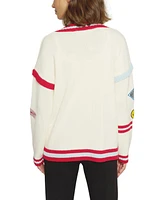 Central Park West Women's Varsity Patchv Neck Cardigan