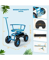 Multi-Functional Rolling Garden Cart with Swivel Seat & Large Storage Basket