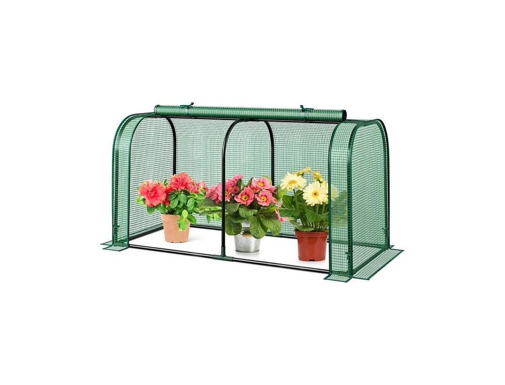Mini Tunnel Greenhouse with Ventilated Roll-Up Zipper Door for Small Garden Spaces