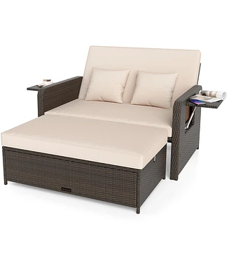 Modular Outdoor Adjustable Daybed Set with Plush Cushions and Storage Ottoman