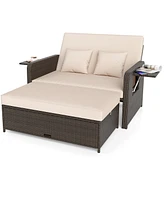 Modular Outdoor Adjustable Daybed Set with Plush Cushions and Storage Ottoman