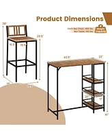 3-Piece Outdoor Bar Set with 3-Tier Storage Shelf for Stylish and Functional Patio Entertaining