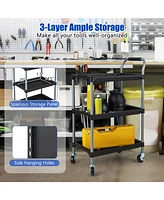 3 Layer Tool Cart with Pp Shelves Sponged Handle and Swivel Wheel