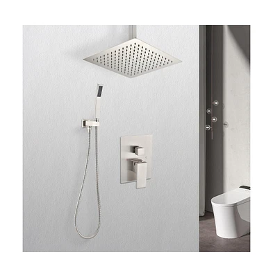 Rainsken Ceiling Mounted Shower System Combo Set with Handheld and 10"Shower head