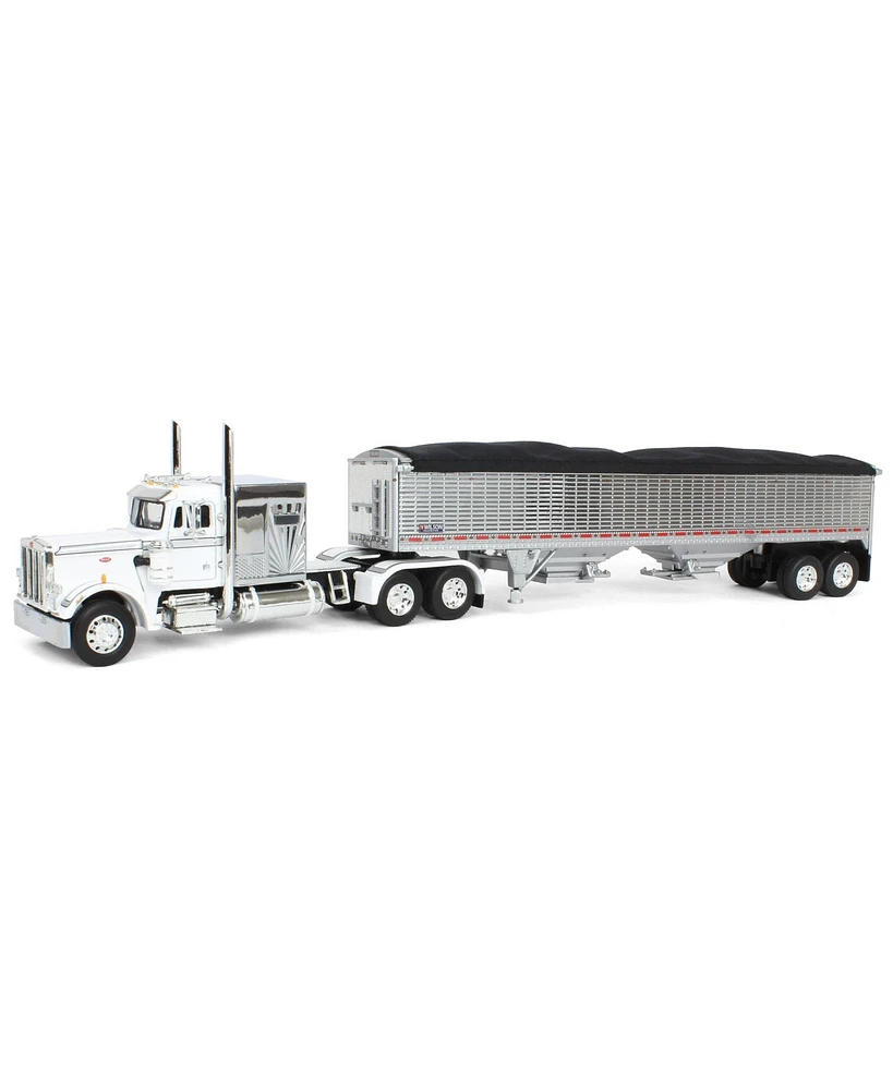 1/64 White Peterbilt 359 60" Sleeper w/ Wilson High Side Grain Trailer