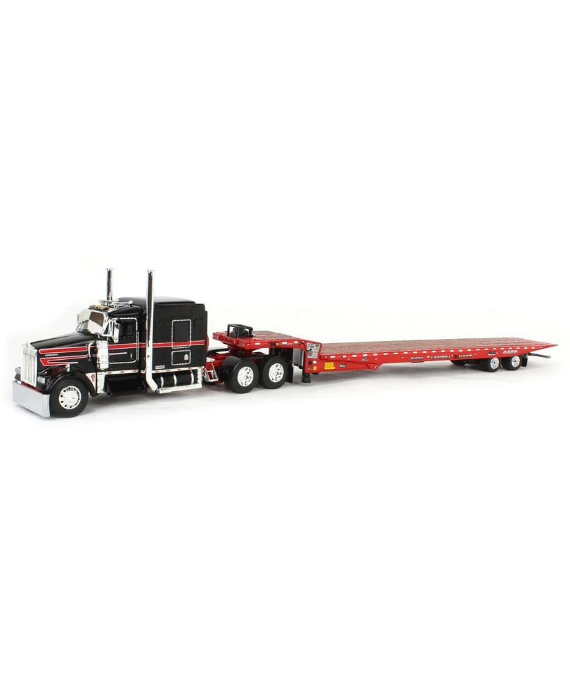 1/64 Viper Red Black Kenworth W900L with Landoll 440B-50CA Traveling Axle Trailer Dcp