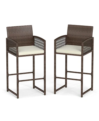 Outdoor Bar Stools Set of 2 Patio Bar Height Chairs with Cushions for Comfortable and Stylish Outdoor Seating