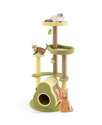 Freestanding Multi-level Avocado Cat Tower with Private Condo-Green