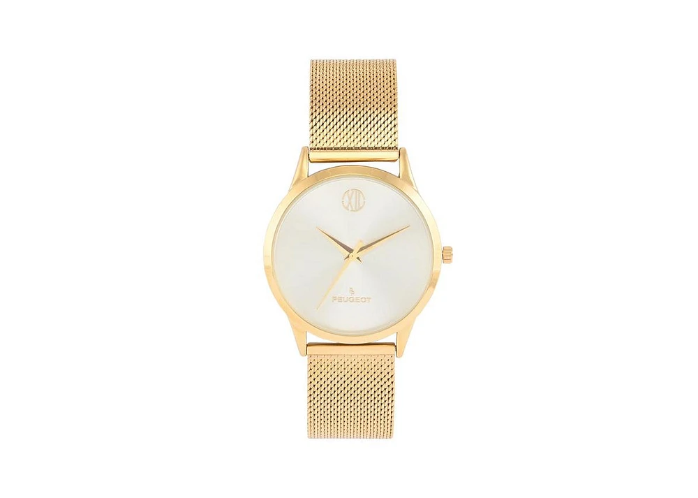Peugeot Men's 40mm Wafer Slim Champagne Dial Gold Plated Case Watch with Mesh Band