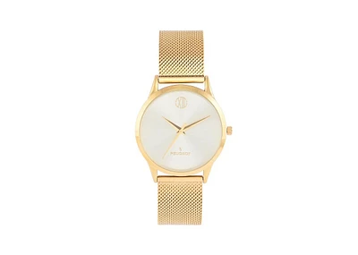 Peugeot Men's 40mm Wafer Slim Champagne Dial Gold Plated Case Watch with Mesh Band