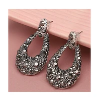 Sohi Women's Silver Embellished Cluster Teardrop Earrings
