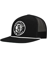 Mitchell & Ness Men's Black Brooklyn Nets Roper Trucker Snapback Hat