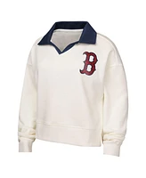 Outerstuff Big Girls White Boston Red Sox Ballpark Hit Collared V-Neck Pullover Sweatshirt