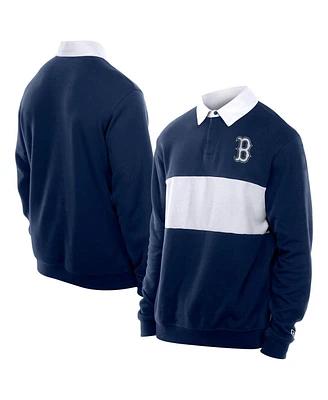 New Era Men's Navy Boston Red Sox Throwback Prep Color Block Rugby Polo Shirt