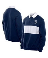 New Era Men's Navy Boston Red Sox Throwback Prep Color Block Rugby Polo Shirt