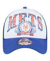 New Era Men's White New York Mets Distressed 9FORTY A-Frame Adjustable Trucker Hat