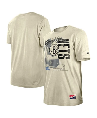 New Era Men's Cream Brooklyn Nets Distressed Throwback Vintage Color Pack T-Shirt