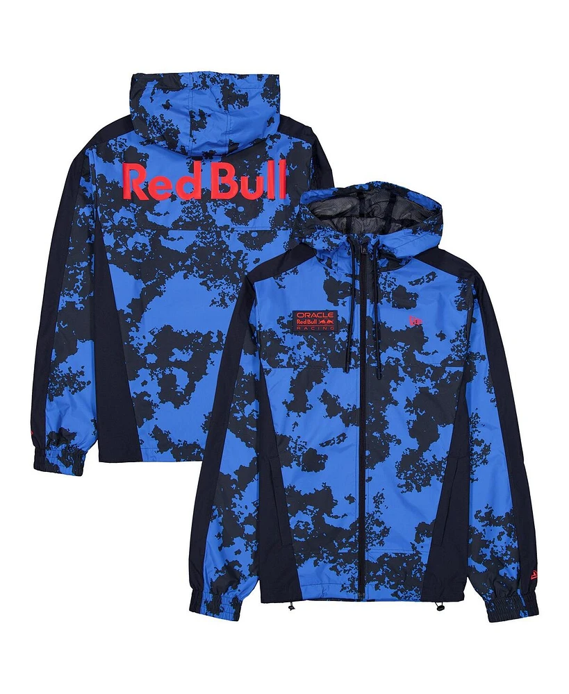 New Era Men's Blue Red Bull Racing Lightweight Full-Zip Hooded Windbreaker Jacket