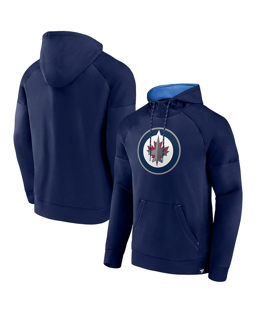 Fanatics Men's Navy Winnipeg Jets Iconic Defender Raglan Pullover Hoodie