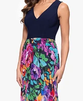 Xscape Women's V-Neck Printed-Skirt Gown