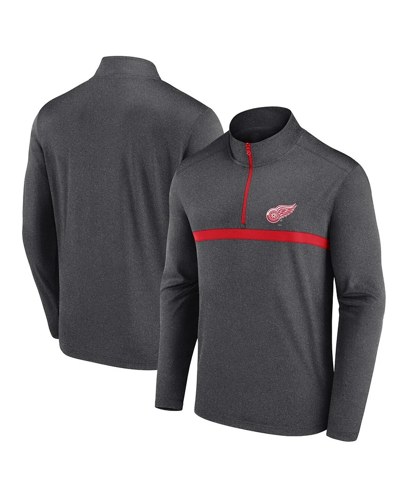 Logo Athletic Men's Heather Charcoal Detroit Red Wings Head-to-Head Raglan Quarter-Zip Sweatshirt