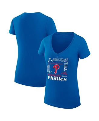 G-iii 4Her by Carl Banks Women's Royal Philadelphia Phillies Collage Team Graphic V-Neck Fitted T-Shirt
