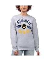 G-iii 4Her by Carl Banks Women's Heather Gray Milwaukee Brewers Team Logo Fleece Pullover Sweatshirt