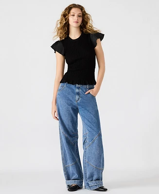 Steve Madden Women's Smocked Ruffle Cecilie Top
