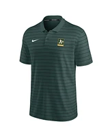 Nike Men's Green Oakland Athletics Authentic Collection Striped Performance Pique Polo Shirt