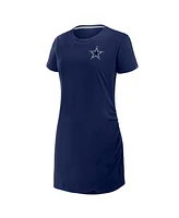 Fanatics Women's Navy Dallas Cowboys Ruched Drape T-Shirt Dress