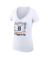 G-iii 4Her by Carl Banks Women's White Detroit Tigers Collage Team Graphic V-Neck Fitted T-Shirt