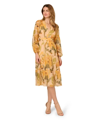 Adrianna Papell Women's Printed Organza Midi Dress