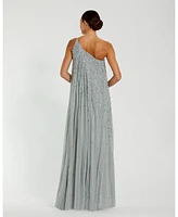 Mac Duggal Women's One Shoulder Embellished Trapeze A Line Gown