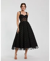 Mac Duggal Women's Polka Dot Net Bustier A-Line Midi Dress