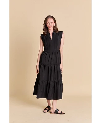 endless rose Women's Pintuck Details Sleeveless Midi Dress