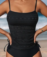 Cupshe Women's Mesh Adjustable Spaghetti Straps Drawstring Tankini Sets