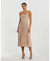Mac Duggal Women's Sleeveless Scoop Neck Beaded Georgette Midi Dress