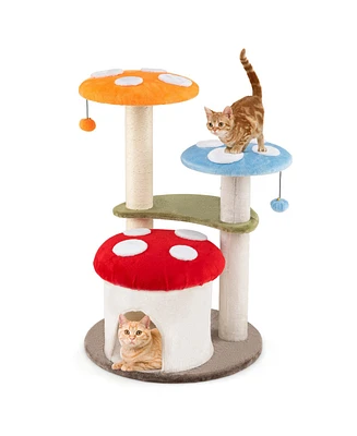 35 Inch Tall Cat Tower with Sisal Scratching Posts Cat Condo and Padded Platforms-Multicolor
