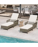 Gymax 2 Pcs Pe Wicker Chaise Lounge Chair 6-Position Adjustable Patio Recliner w/ Soft Cushions