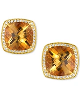 Citrine (10 ct. t.w.) & Diamond (3/8 ct. t.w.) Cushion Halo Stud Earrings in 14k Gold