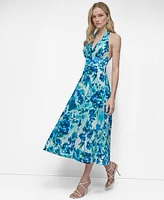 Dkny Women's Cotton Halter V-Neck Tie-Back Midi Dress