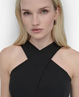 Dkny Women's Crisscross Halter Belted Wide-Leg Jumpsuit